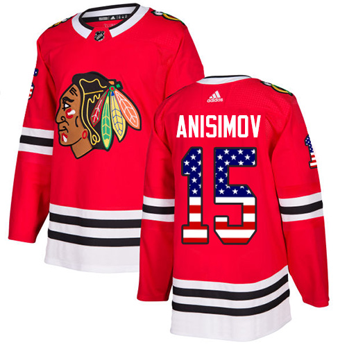 Adidas Blackhawks #15 Artem Anisimov Red Home Authentic USA Flag Stitched NHL Jersey